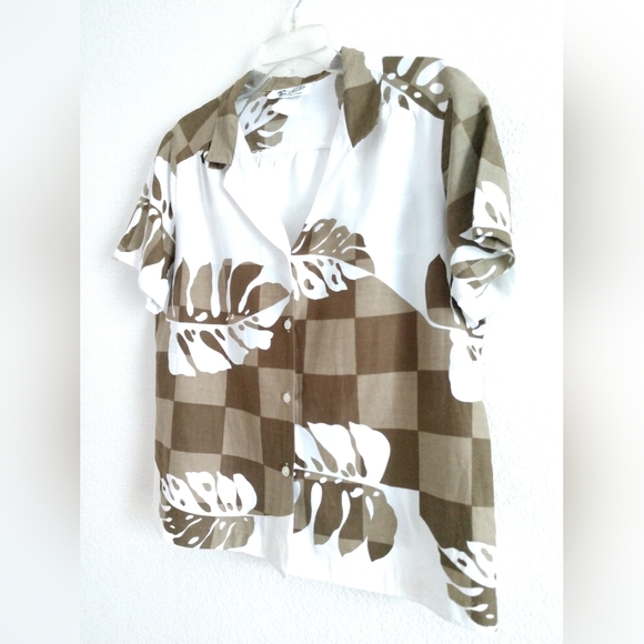 Hilo Hattie Hawaiian Shirt Floral Leaf Monstera Print Made in USA XL Chest 42" - Picture 6 of 6